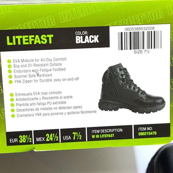 Interceptor Litefast Tactical Boots Women's 7.5 Zippered 6" Shaft Soft Toe NIB - Picture 2 of 9